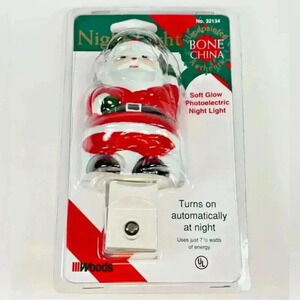 VTG Santa Claus Night Light Automatic Sensor Woods  Bone China Handpainted NEW